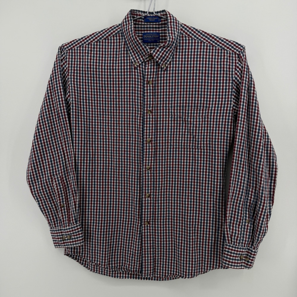 Pendleton Button Down Mens XL Navy Red Gingham Cotton Varsity Shirt